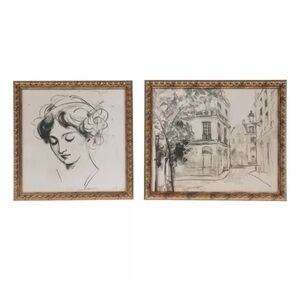 New! Set of 2 Vintage Sketches Wood Wall Decor Set -Framed, Hobby Lobby